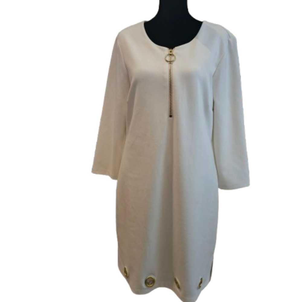 MSK Elegant Cream Dress with Gold Accents. Fully Lined